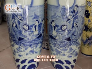 Đôi lộc bình men bóng, vẽ Bát Tiên 1m6 – Hàng vẽ kĩ