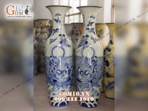 Đôi lộc bình men bóng, vẽ Bát Tiên 1m4 – Hàng vẽ kĩ