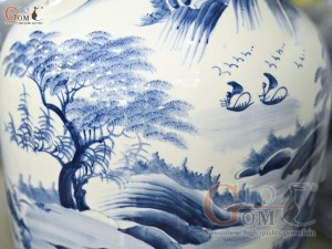 Đôi lộc bình men chàm cổ vẽ Phú Quý Trường Thọ, cao 70cm