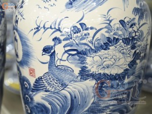 Đôi lộc bình men chàm cổ vẽ Phú Quý Trường Xuân, cao 70cm
