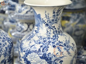 Đôi lộc bình men chàm cổ vẽ Phú Quý Trường Xuân, cao 70cm