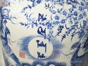 Đôi lộc bình men chàm cổ vẽ Phú Quý Trường Xuân, cao 70cm