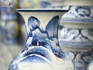 Đôi lộc bình men chàm cổ vẽ Tùng Lộc, cao 70cm