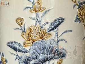 Đôi lộc bình men hoàng tộc đắp nổi Công Đào Phú Quý, cao 1m2