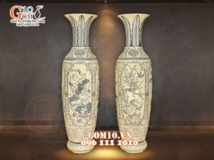 Đôi lộc bình men cổ họa tiết Tứ cảnh Tùng Cúc Sen Mai, cao 1m55 (Cả chân)