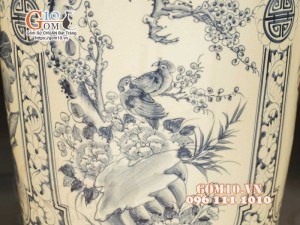 Đôi lộc bình men cổ họa tiết Tứ cảnh Tùng Cúc Sen Mai, cao 1m55 (Cả chân)