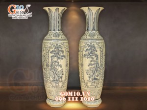 Đôi lộc bình men cổ họa tiết Tứ cảnh Tùng Cúc Sen Mai, cao 1m55 (Cả chân)