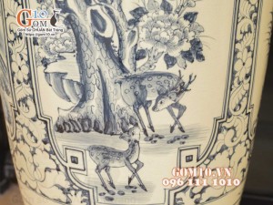Đôi lộc bình men cổ họa tiết Tứ cảnh Tùng Cúc Sen Mai, cao 1m55 (Cả chân)