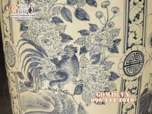 Đôi lộc bình men cổ họa tiết Tứ cảnh Tùng Cúc Sen Mai, cao 1m55 (Cả chân)