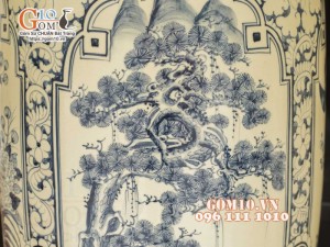 Đôi lộc bình men cổ họa tiết Tứ cảnh Tùng Cúc Sen Mai, cao 1m55 (Cả chân)