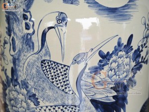 Đôi lộc bình men dong vẽ Lộc Hạc - phú quý trường thọ, cao 1m40