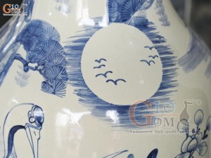 Đôi lộc bình men dong vẽ Lộc Hạc - phú quý trường thọ, cao 1m40