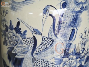 Đôi lộc bình men dong vẽ Lộc Hạc - phú quý trường thọ, cao 1m40