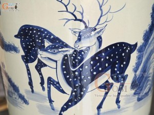 Đôi lộc bình men dong vẽ Lộc Hạc - phú quý trường thọ, cao 1m40