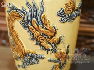 Đôi lộc bình men hoàng tộc đắp nổi Rồng Như Ý, cao 50cm