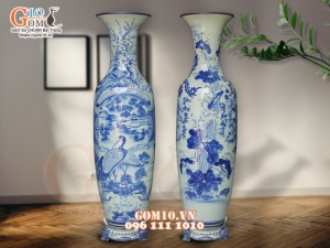 Đôi lộc bình men lam cổ họa tiết Bích Thu Đồ, cao 1m55