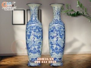 Đôi lộc bình men lam cổ họa tiết Bích Thu Đồ, cao 1m75