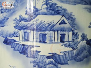 Đôi lộc bình men lam cổ vẽ cảnh Sơn Thủy Hữu Tình, cao 1m40