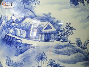 Đôi lộc bình men lam cổ vẽ cảnh Sơn Thủy Hữu Tình, cao 1m40