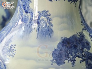 Đôi lộc bình men lam cổ vẽ cảnh Sơn Thủy Hữu Tình, cao 1m40