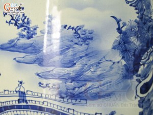 Đôi lộc bình men lam cổ vẽ cảnh Sơn Thủy Hữu Tình, cao 1m40