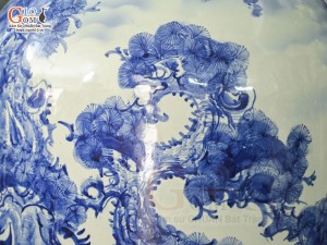 Đôi lộc bình men lam cổ vẽ cảnh Sơn Thủy Hữu Tình, cao 1m40