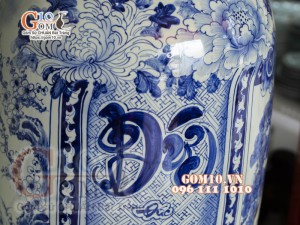 Đôi lộc bình men lam cổ vẽ Phúc - Đức hàng vẽ kĩ 155cm (cả chân kê)