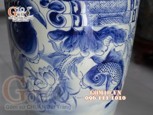 Đôi lộc bình men lam cổ vẽ Phúc - Đức hàng vẽ kĩ 155cm (cả chân kê)