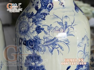 Đôi lộc bình men lam cổ vẽ Phúc - Đức hàng vẽ kĩ 155cm (cả chân kê)