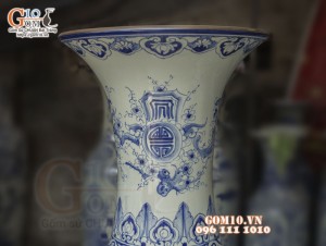 Đôi lộc bình men lam cổ vẽ Tứ Linh, cao 1m75