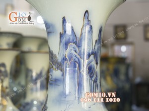 Đôi lộc bình men lam họa tiết Bách Nhi Bách Phúc, cao 1m4 - vẽ Vàng 24k