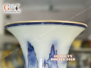 Đôi lộc bình men lam họa tiết Bách Nhi Bách Phúc, cao 1m4 - vẽ Vàng 24k