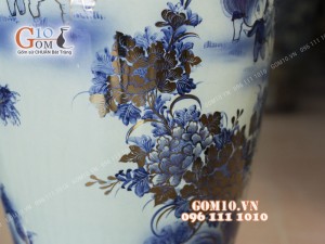 Đôi lộc bình men lam họa tiết Bách Nhi Bách Phúc, cao 1m4 - vẽ Vàng 24k