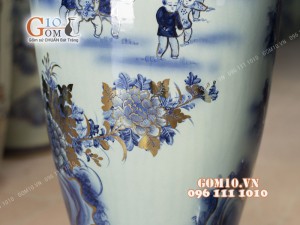 Đôi lộc bình men lam họa tiết Bách Nhi Bách Phúc, cao 1m4 - vẽ Vàng 24k