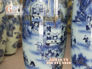 Đôi lộc bình men lam họa tiết Bách Nhi Bách Phúc, cao 1m4 - vẽ Vàng 24k