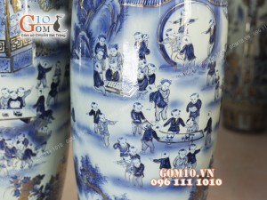 Đôi lộc bình men lam họa tiết Bách Nhi Bách Phúc, cao 1m4 - vẽ Vàng 24k