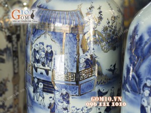 Đôi lộc bình men lam họa tiết Bách Nhi Bách Phúc, cao 1m4 - vẽ Vàng 24k