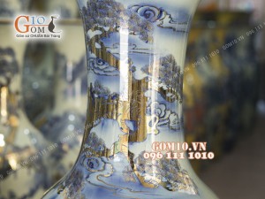 Đôi lộc bình men lam họa tiết Bách Nhi Bách Phúc, cao 1m4 - vẽ Vàng 24k