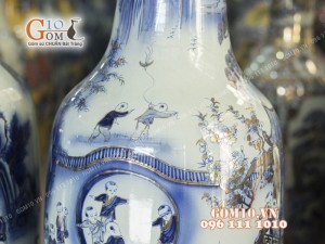 Đôi lộc bình men lam họa tiết Bách Nhi Bách Phúc, cao 1m4 - vẽ Vàng 24k