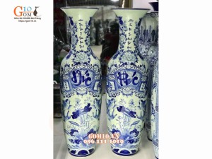 Đôi lộc bình men lam họa tiết Chép Sen - Đức Phúc, cao 1m55