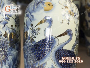 Đôi lộc bình men lam họa tiết Công Tùng, cao 1m4 - vẽ Vàng 24k