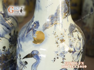 Đôi lộc bình men lam họa tiết Công Tùng, cao 1m4 - vẽ Vàng 24k