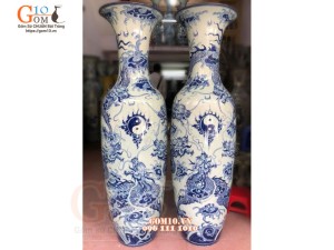 Đôi lộc bình men lam họa tiết Ngũ Long Chầu Nguyệt, cao 1m55