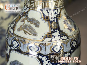 Đôi lộc bình men lam họa tiết Tứ Cảnh Tùng Cúc Trúc Mai, cao 1m4
