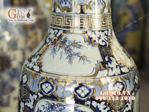 Đôi lộc bình men lam họa tiết Tứ Cảnh Tùng Cúc Trúc Mai, cao 1m4