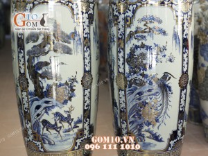 Đôi lộc bình men lam họa tiết Tứ Cảnh Tùng Cúc Trúc Mai, cao 1m4