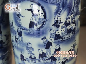 Đôi lộc bình men lam vẽ Bách Nhi Bách Phúc, cao 1m4