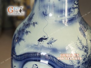 Đôi lộc bình men lam vẽ Bách Nhi Bách Phúc, cao 1m4