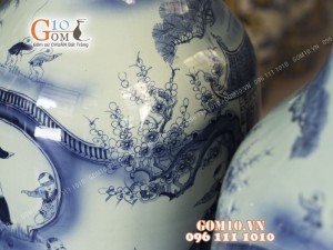 Đôi lộc bình men lam vẽ Bách Nhi Bách Phúc, cao 1m4