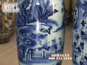 Đôi lộc bình men lam vẽ Bách Nhi Bách Phúc, cao 1m4